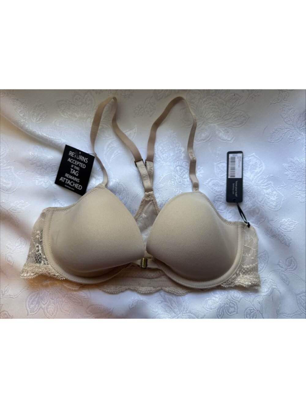 BeMe NYC Nude Rough & Tumble Lace Racer Back Bra US 34B Front Close NEW